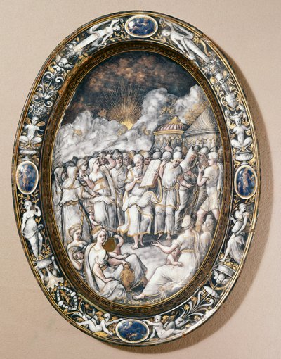 Oval dish depicting Moses descent from Mount Sinai, Limousin School by Pierre Reymond